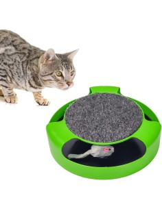 Kole Imports - 2-in-1 Cat Spinning Toy Exercise and Scratcher with a Durable Felt Pad - Green