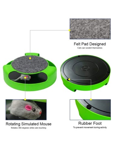 Kole Imports - 2-in-1 Cat Spinning Toy Exercise and Scratcher with a Durable Felt Pad - Green