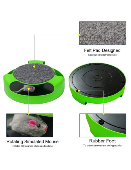 Kole Imports - 2-in-1 Cat Spinning Toy Exercise and Scratcher with a Durable Felt Pad - Green