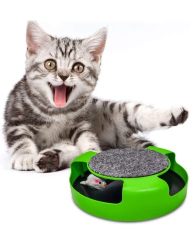 Kole Imports - 2-in-1 Cat Spinning Toy Exercise and Scratcher with a Durable Felt Pad - Green