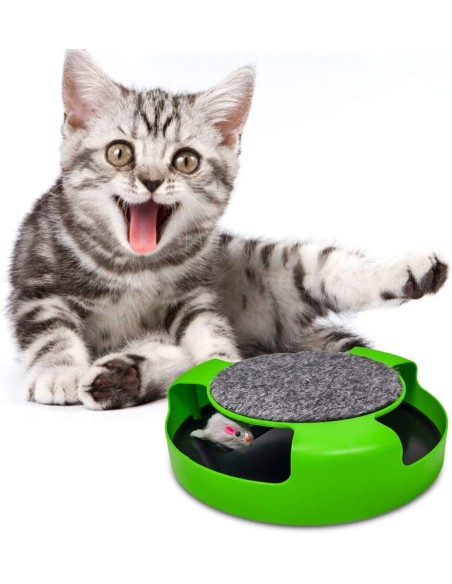Kole Imports - 2-in-1 Cat Spinning Toy Exercise and Scratcher with a Durable Felt Pad - Green