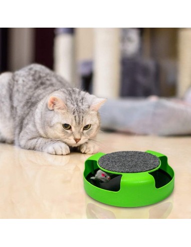 Kole Imports - 2-in-1 Cat Spinning Toy Exercise and Scratcher with a Durable Felt Pad - Green