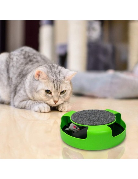 Kole Imports - 2-in-1 Cat Spinning Toy Exercise and Scratcher with a Durable Felt Pad - Green