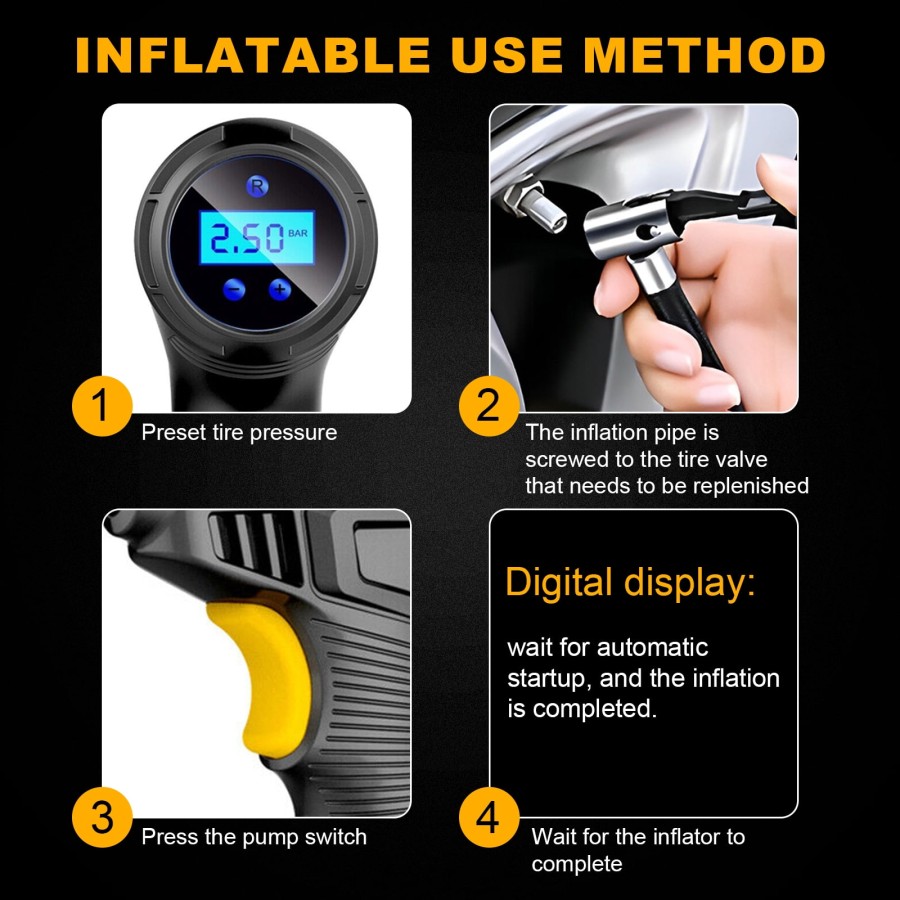 LabTEC Cordless Tire Inflator Portable Air Compressor with Digital Pressure Gauge, 150PSI Auto Off Electric Wireless Pump for