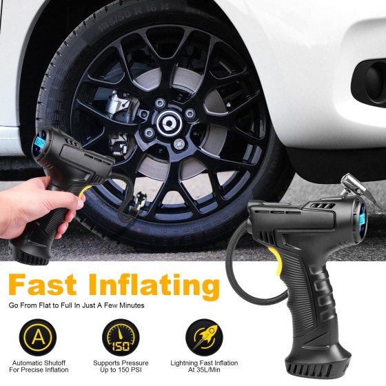 LabTEC Cordless Tire Inflator Portable Air Compressor with Digital Pressure Gauge, 150PSI Auto Off Electric Wireless Pump for