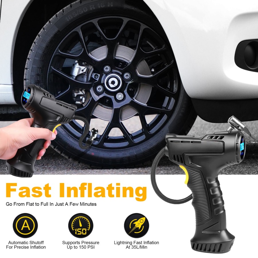 LabTEC Cordless Tire Inflator Portable Air Compressor with Digital Pressure Gauge, 150PSI Auto Off Electric Wireless Pump for