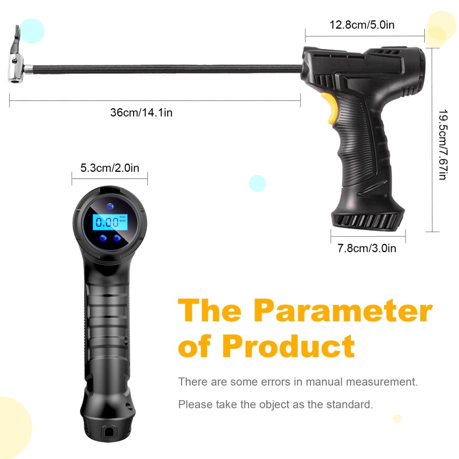 LabTEC Cordless Tire Inflator Portable Air Compressor with Digital Pressure Gauge, 150PSI Auto Off Electric Wireless Pump for