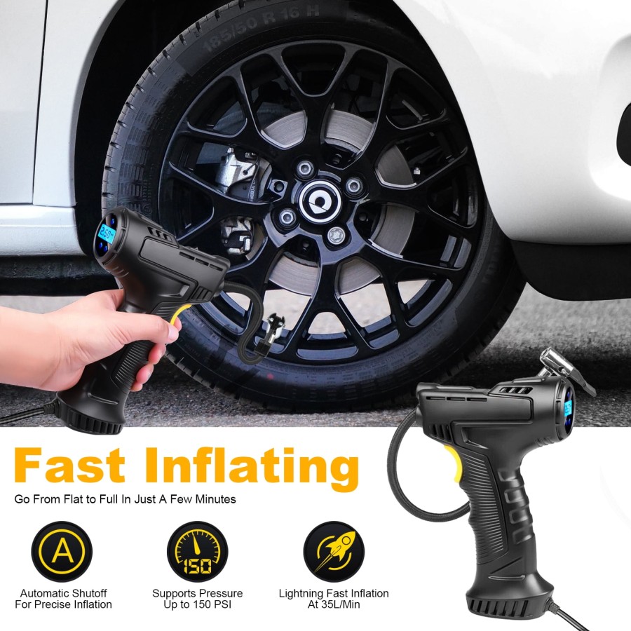 LabTEC Cordless Tire Inflator Portable Air Compressor with Digital Pressure Gauge, 150PSI Auto Off Electric Wireless Pump for