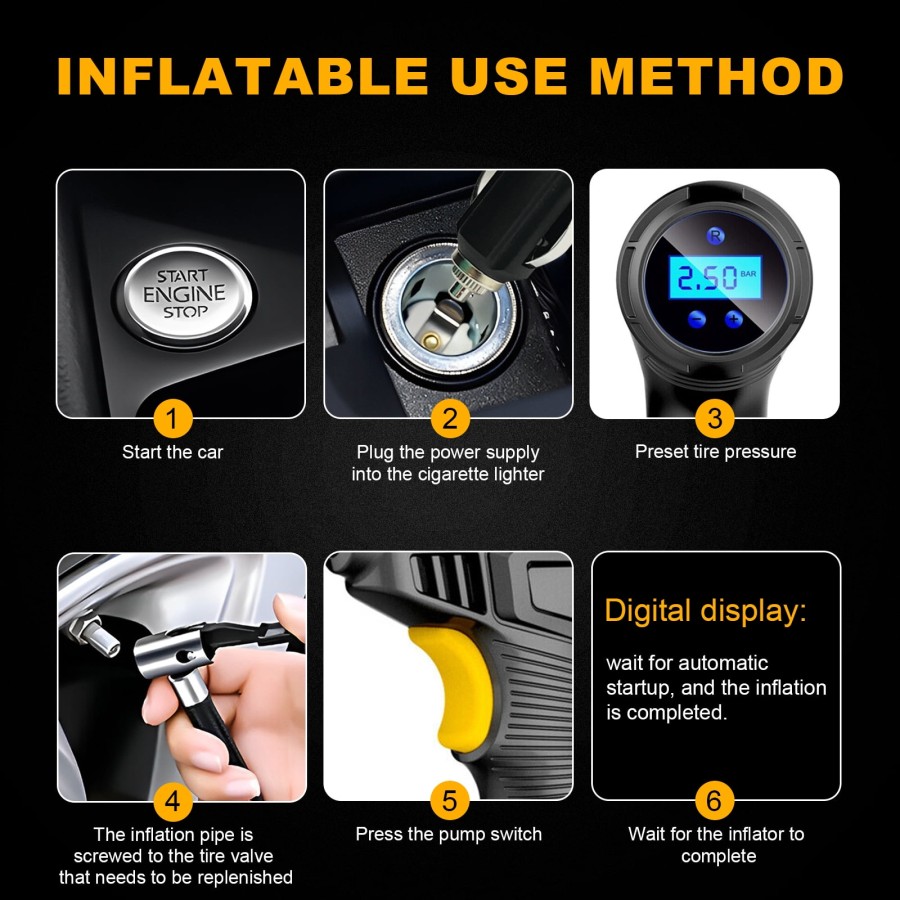 LabTEC Cordless Tire Inflator Portable Air Compressor with Digital Pressure Gauge, 150PSI Auto Off Electric Wireless Pump for